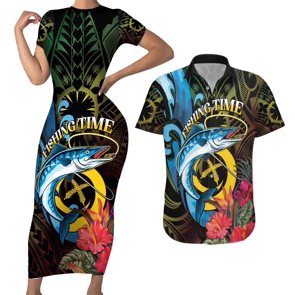 Vanuatu Fishing Couples Matching Short Sleeve Bodycon Dress and Hawaiian Shirt It's Time To Fish