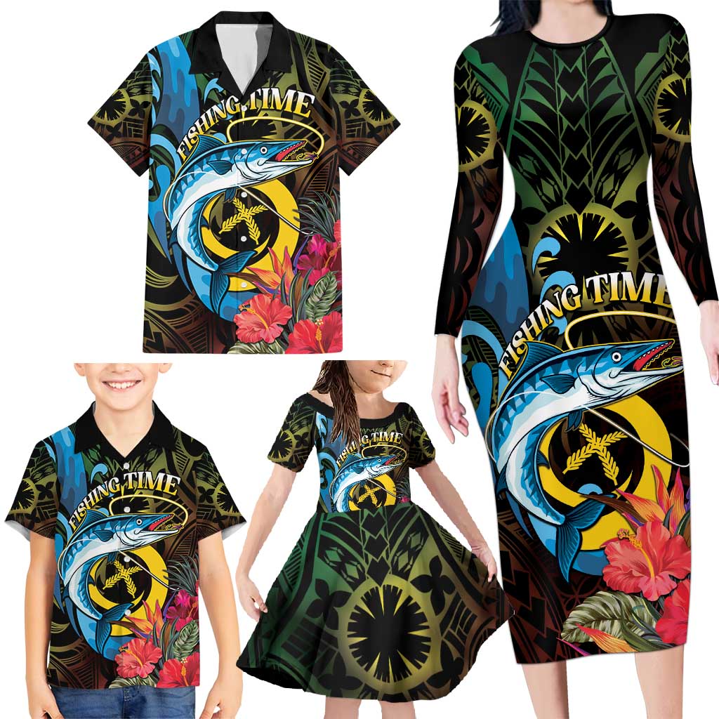 Vanuatu Fishing Family Matching Long Sleeve Bodycon Dress and Hawaiian Shirt It's Time To Fish LT05 - Polynesian Pride