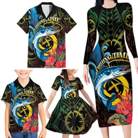 Vanuatu Fishing Family Matching Long Sleeve Bodycon Dress and Hawaiian Shirt It's Time To Fish LT05 - Polynesian Pride