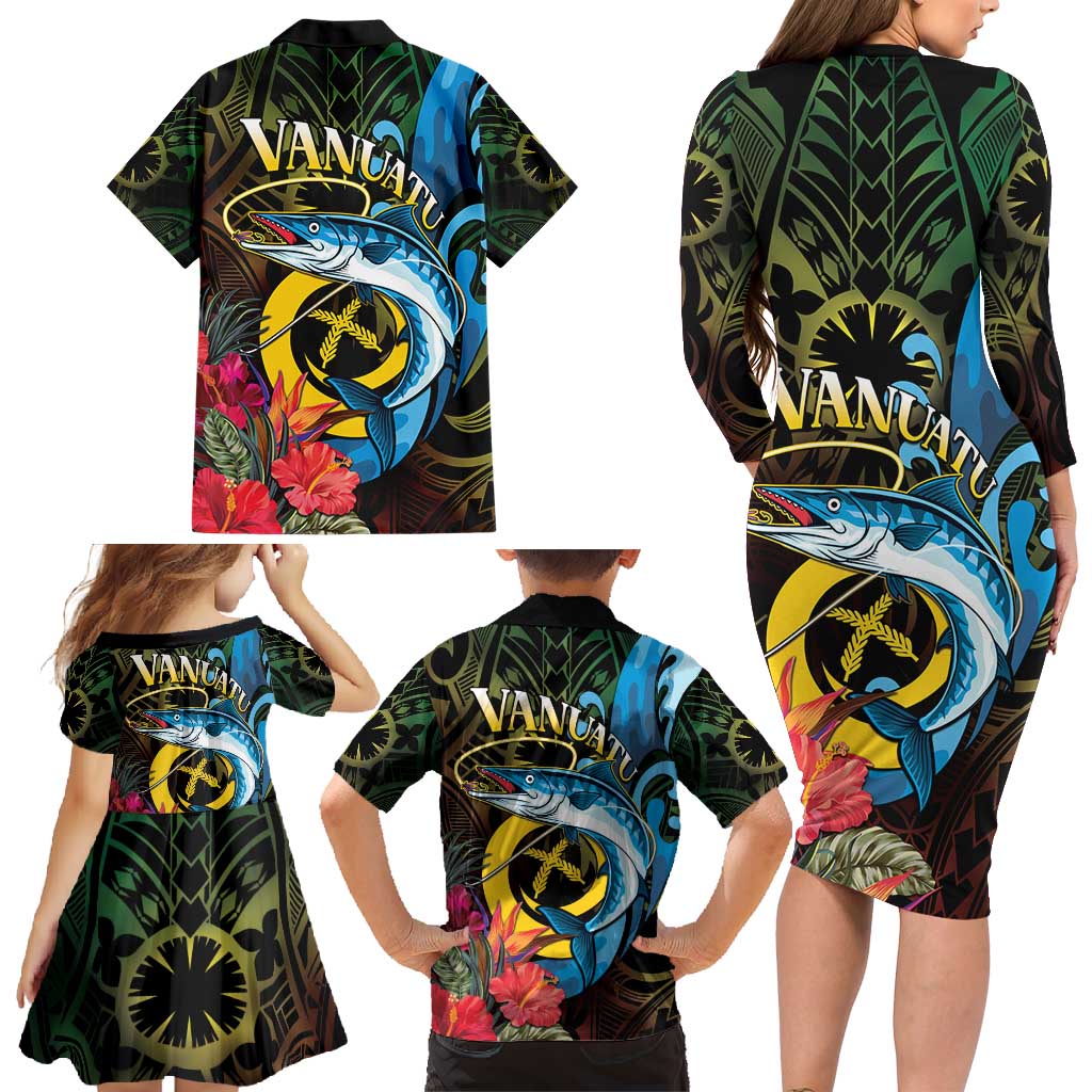 Vanuatu Fishing Family Matching Long Sleeve Bodycon Dress and Hawaiian Shirt It's Time To Fish LT05 - Polynesian Pride