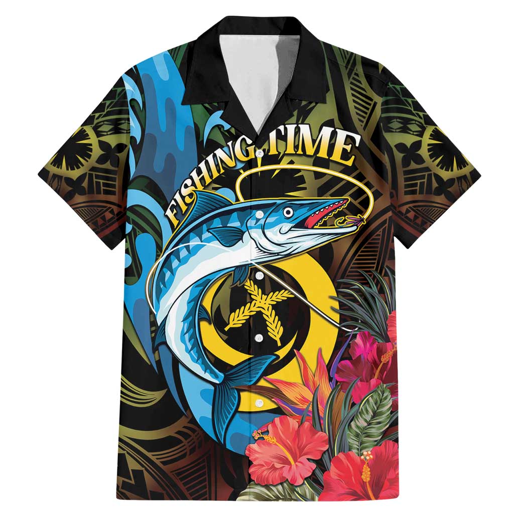 Vanuatu Fishing Family Matching Mermaid Dress and Hawaiian Shirt It's Time To Fish LT05 Dad's Shirt - Short Sleeve Black - Polynesian Pride