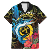 Vanuatu Fishing Family Matching Mermaid Dress and Hawaiian Shirt It's Time To Fish LT05 Dad's Shirt - Short Sleeve Black - Polynesian Pride