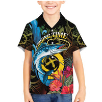 Vanuatu Fishing Family Matching Mermaid Dress and Hawaiian Shirt It's Time To Fish LT05 Son's Shirt Black - Polynesian Pride