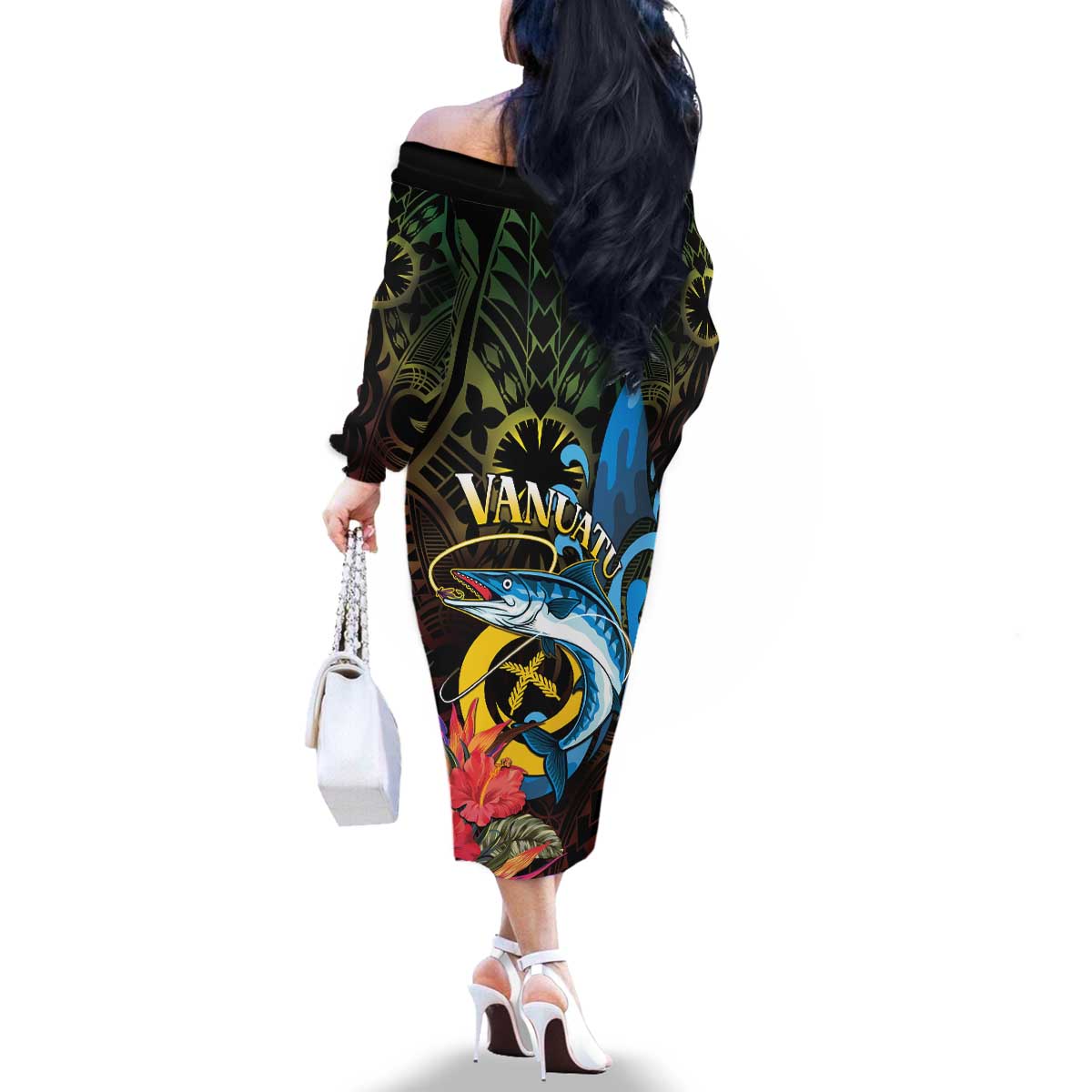 Vanuatu Fishing Family Matching Off The Shoulder Long Sleeve Dress and Hawaiian Shirt It's Time To Fish