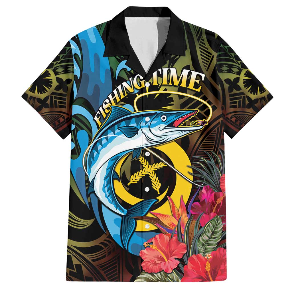 Vanuatu Fishing Family Matching Puletasi and Hawaiian Shirt It's Time To Fish LT05 Dad's Shirt - Short Sleeve Black - Polynesian Pride