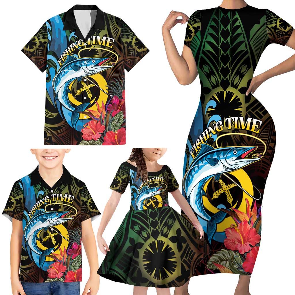 Vanuatu Fishing Family Matching Short Sleeve Bodycon Dress and Hawaiian Shirt It's Time To Fish LT05 - Polynesian Pride