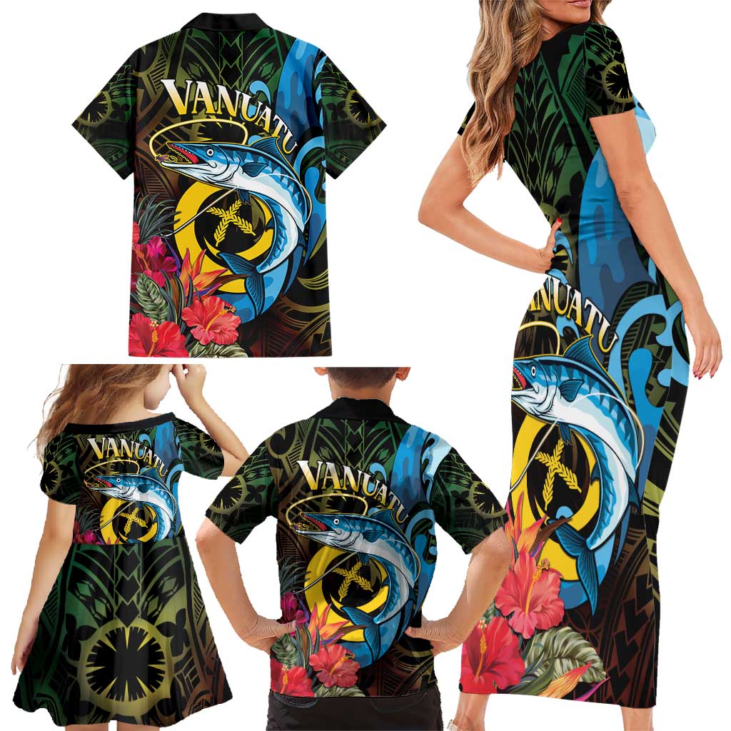 Vanuatu Fishing Family Matching Short Sleeve Bodycon Dress and Hawaiian Shirt It's Time To Fish LT05 - Polynesian Pride