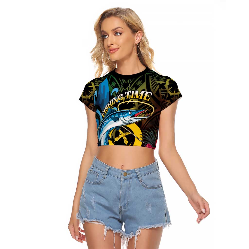 Vanuatu Fishing Raglan Cropped T Shirt It's Time To Fish