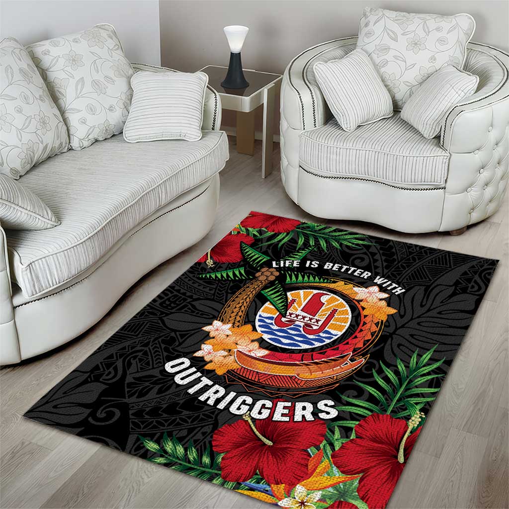 French Polynesia Outrigger Canoe Race Area Rug Tropical Vibe