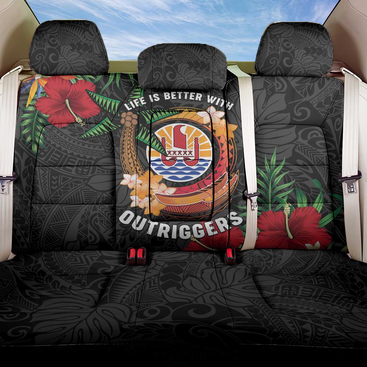 French Polynesia Outrigger Canoe Race Back Car Seat Cover Tropical Vibe