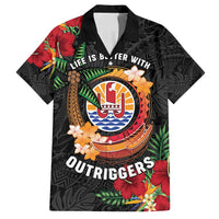 Personalised French Polynesia Outrigger Canoe Race Family Matching Long Sleeve Bodycon Dress and Hawaiian Shirt Tropical Vibe LT05 Dad's Shirt - Short Sleeve Black - Polynesian Pride