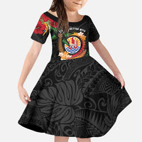 Personalised French Polynesia Outrigger Canoe Race Family Matching Mermaid Dress and Hawaiian Shirt Tropical Vibe LT05 Daughter's Dress Black - Polynesian Pride