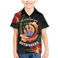 Personalised French Polynesia Outrigger Canoe Race Family Matching Mermaid Dress and Hawaiian Shirt Tropical Vibe LT05 Son's Shirt Black - Polynesian Pride