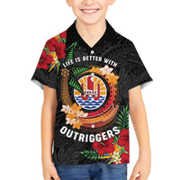Personalised French Polynesia Outrigger Canoe Race Family Matching Puletasi and Hawaiian Shirt Tropical Vibe LT05 Son's Shirt Black - Polynesian Pride