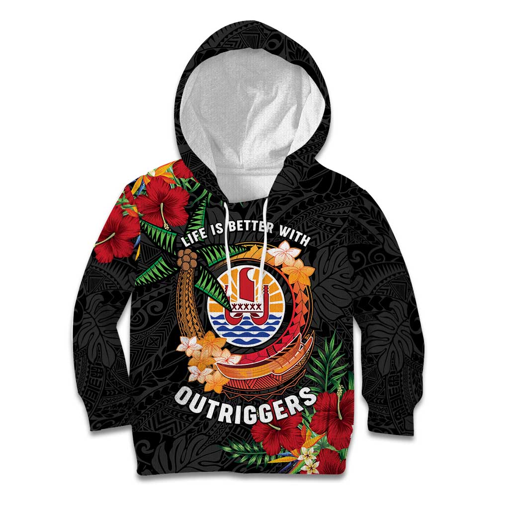 Personalised French Polynesia Outrigger Canoe Race Kid Hoodie Tropical Vibe