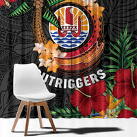 French Polynesia Outrigger Canoe Race Window Curtain Tropical Vibe