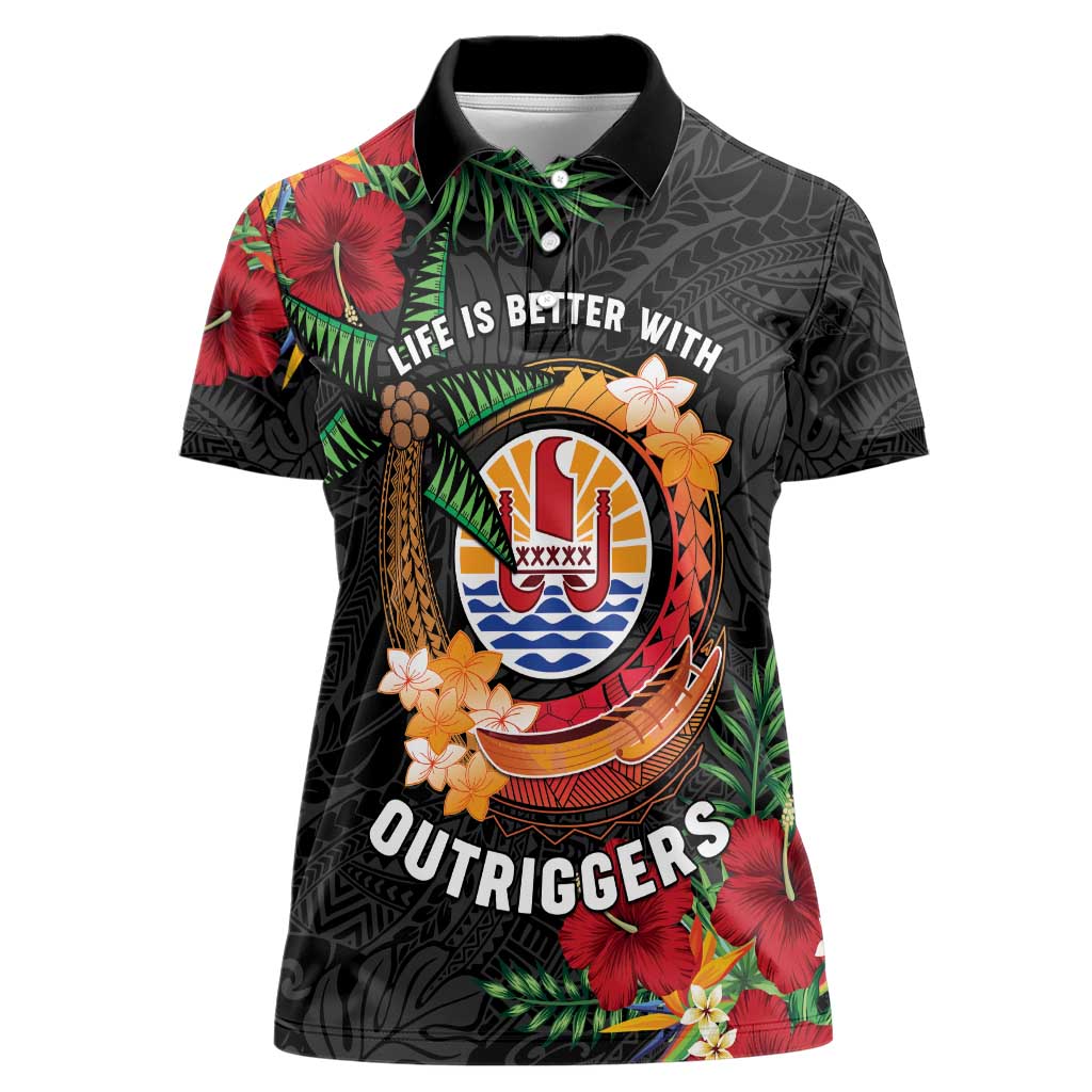 Personalised French Polynesia Outrigger Canoe Race Women Polo Shirt Tropical Vibe