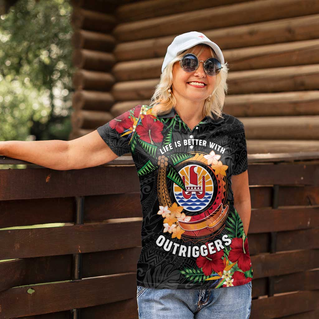 Personalised French Polynesia Outrigger Canoe Race Women Polo Shirt Tropical Vibe