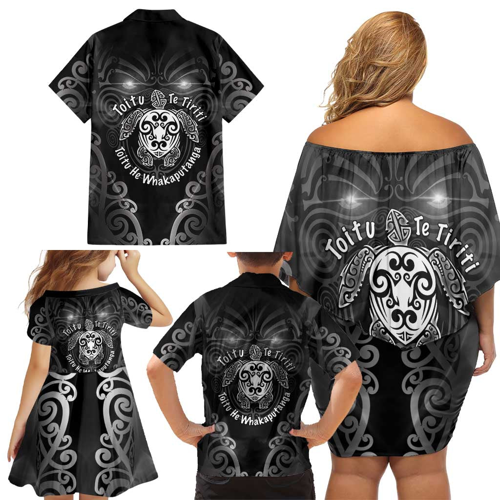 Aotearoa Toitu Te Tiriti Family Matching Off Shoulder Short Dress and Hawaiian Shirt Ka Mua Ka Muri LT05 - Polynesian Pride