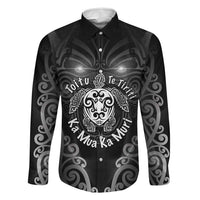 Aotearoa Toitu Te Tiriti Family Matching Summer Maxi Dress and Hawaiian Shirt Ka Mua Ka Muri LT05 Dad's Shirt - Long Sleeve Black - Polynesian Pride