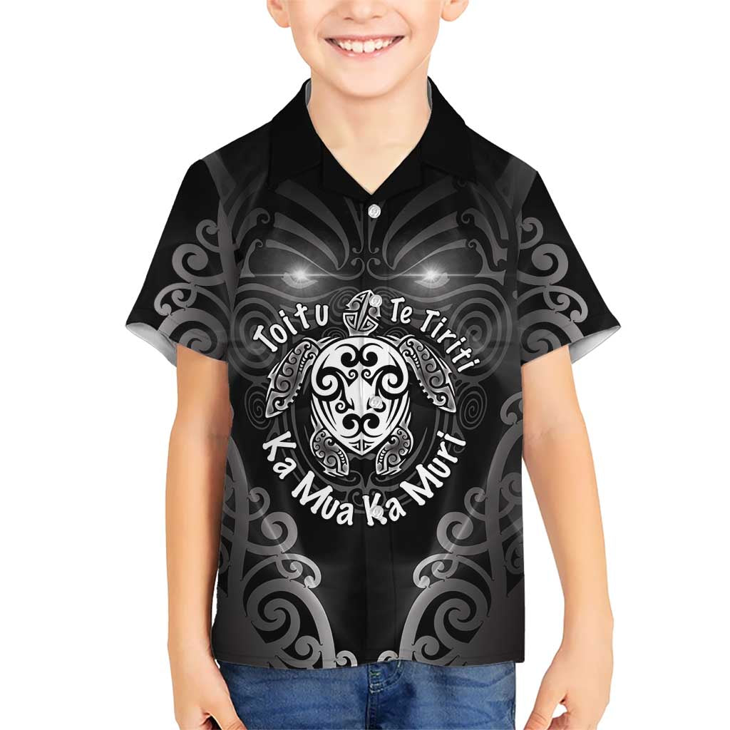 Aotearoa Toitu Te Tiriti Family Matching Summer Maxi Dress and Hawaiian Shirt Ka Mua Ka Muri LT05 Son's Shirt Black - Polynesian Pride