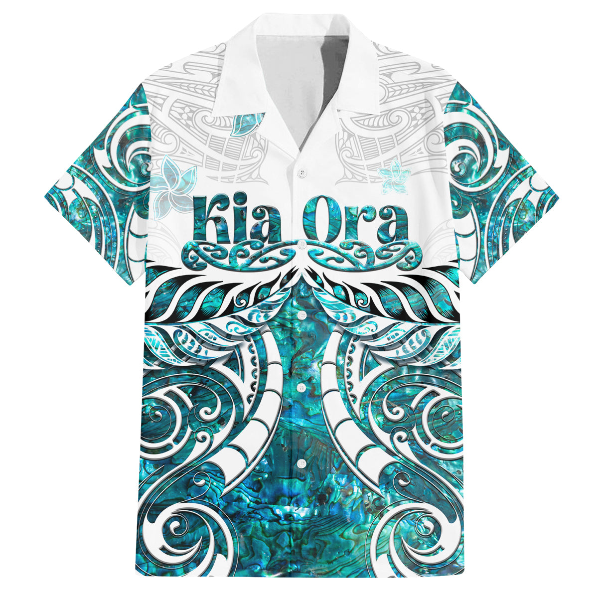 New Zealand Aotearoa Kia Ora Family Matching Long Sleeve Bodycon Dress and Hawaiian Shirt Paua Shell Maori Silver Fern LT05 Dad's Shirt - Short Sleeve Turquoise - Polynesian Pride