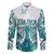 New Zealand Aotearoa Kia Ora Family Matching Mermaid Dress and Hawaiian Shirt Paua Shell Maori Silver Fern LT05 Dad's Shirt - Long Sleeve Turquoise - Polynesian Pride