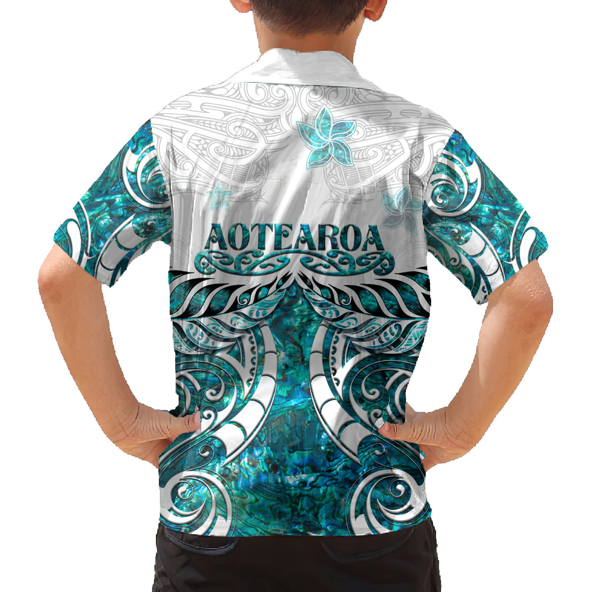 New Zealand Aotearoa Kia Ora Family Matching Summer Maxi Dress and Hawaiian Shirt Paua Shell Maori Silver Fern LT05 - Polynesian Pride