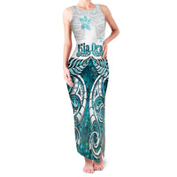 New Zealand Aotearoa Kia Ora Family Matching Tank Maxi Dress and Hawaiian Shirt Paua Shell Maori Silver Fern LT05 Mom's Dress Turquoise - Polynesian Pride