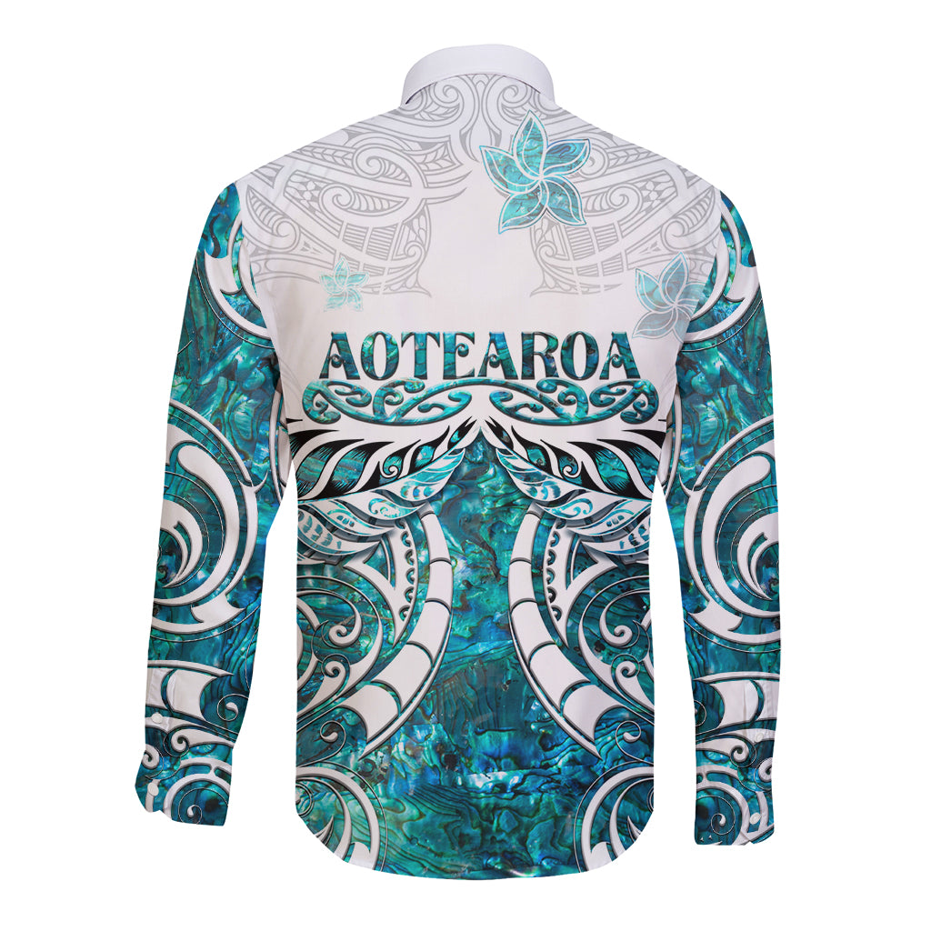 New Zealand Aotearoa Kia Ora Long Sleeve Button Shirt Paua Shell Maori Silver Fern LT05 - Polynesian Pride