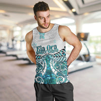 New Zealand Aotearoa Kia Ora Men Tank Top Paua Shell Maori Silver Fern LT05 Turquoise - Polynesian Pride