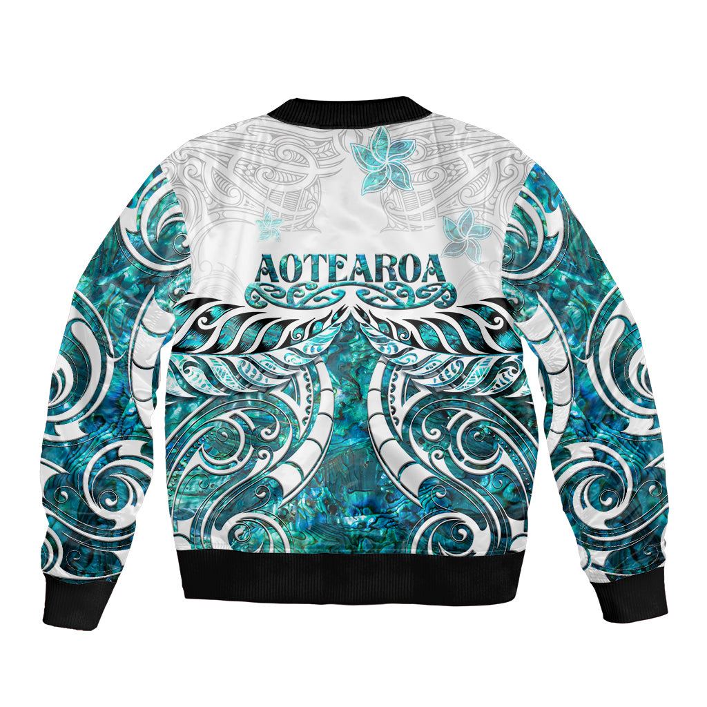 New Zealand Aotearoa Kia Ora Sleeve Zip Bomber Jacket Paua Shell Maori Silver Fern LT05 - Polynesian Pride