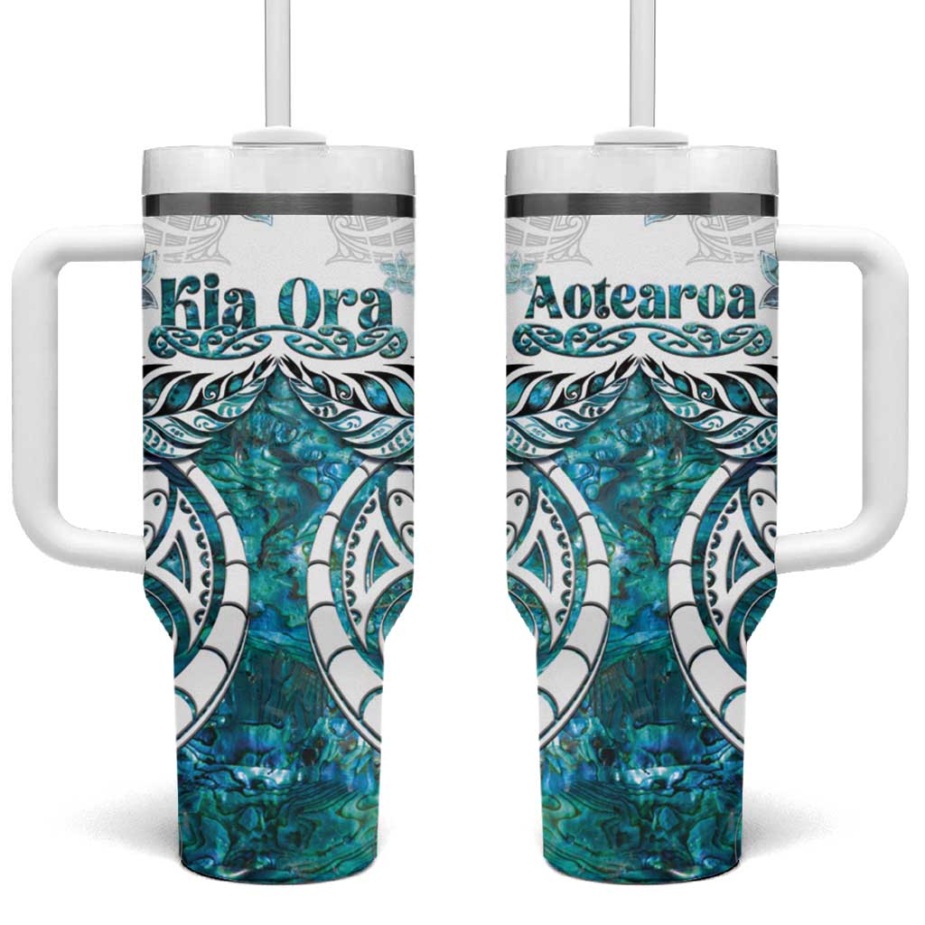 New Zealand Aotearoa Kia Ora Tumbler With Handle Paua Shell Maori Silver Fern