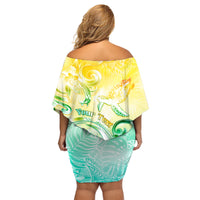 Personalised Cook Islands Kia Orana Family Matching Off Shoulder Short Dress and Hawaiian Shirt Polynesian Turtle With Circle Stars LT05 - Polynesian Pride