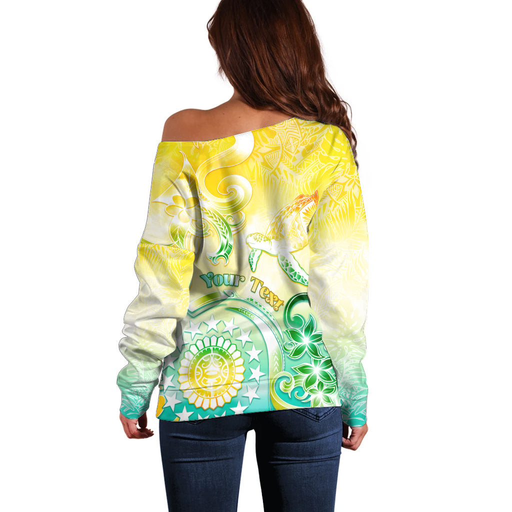 Personalised Cook Islands Kia Orana Off Shoulder Sweater Polynesian Turtle With Circle Stars LT05 - Polynesian Pride