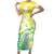 Personalised Cook Islands Kia Orana Short Sleeve Bodycon Dress Polynesian Turtle With Circle Stars LT05 Long Dress Yellow - Polynesian Pride