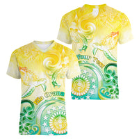 Personalised Cook Islands Kia Orana Women V Neck T Shirt Polynesian Turtle With Circle Stars LT05 - Polynesian Pride