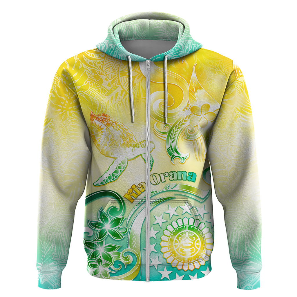Personalised Cook Islands Kia Orana Zip Hoodie Polynesian Turtle With Circle Stars LT05 Zip Hoodie Yellow - Polynesian Pride