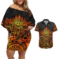 New Zealand Tamanuitera The Sun Couples Matching Off Shoulder Short Dress and Hawaiian Shirt Maori Pattern