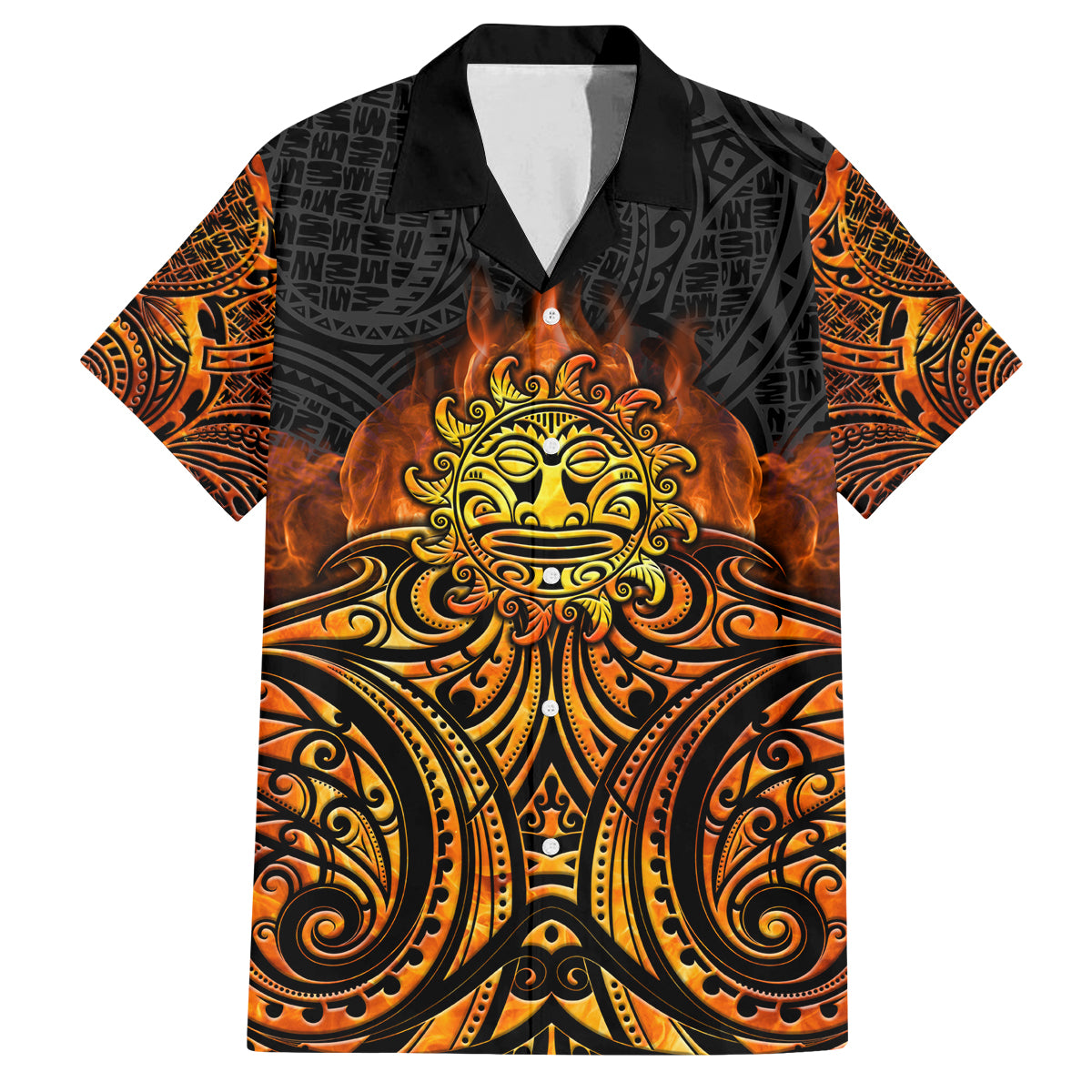 New Zealand Tamanuitera The Sun Family Matching Long Sleeve Bodycon Dress and Hawaiian Shirt Maori Pattern LT05 Dad's Shirt - Short Sleeve Orange - Polynesian Pride