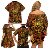 New Zealand Tamanuitera The Sun Family Matching Off Shoulder Short Dress and Hawaiian Shirt Maori Pattern LT05 - Polynesian Pride