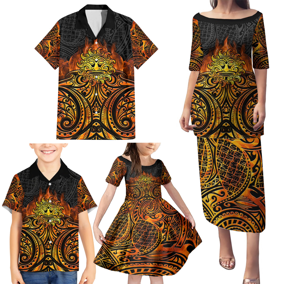 New Zealand Tamanuitera The Sun Family Matching Puletasi and Hawaiian Shirt Maori Pattern LT05 - Polynesian Pride