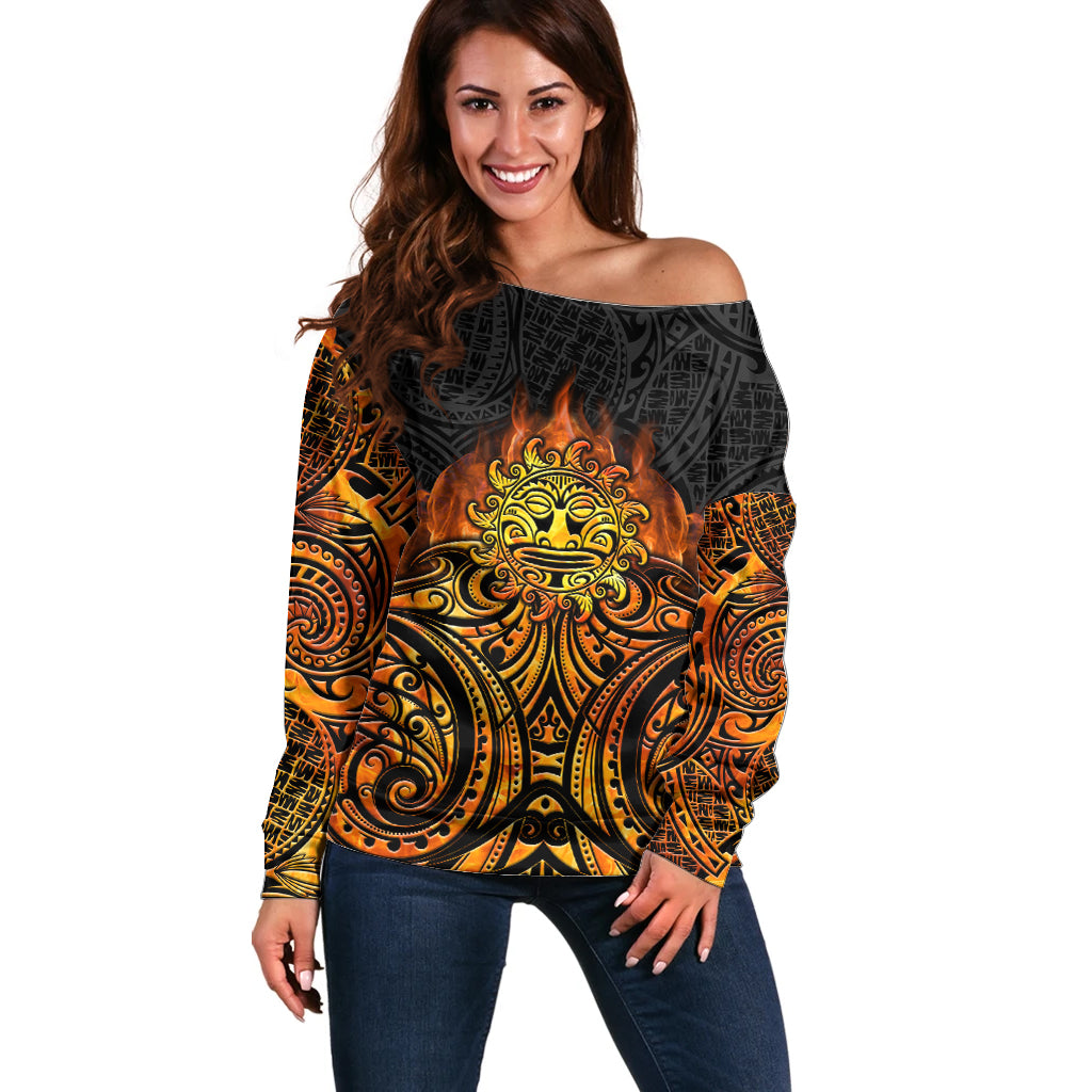 New Zealand Tamanuitera The Sun Off Shoulder Sweater Maori Pattern