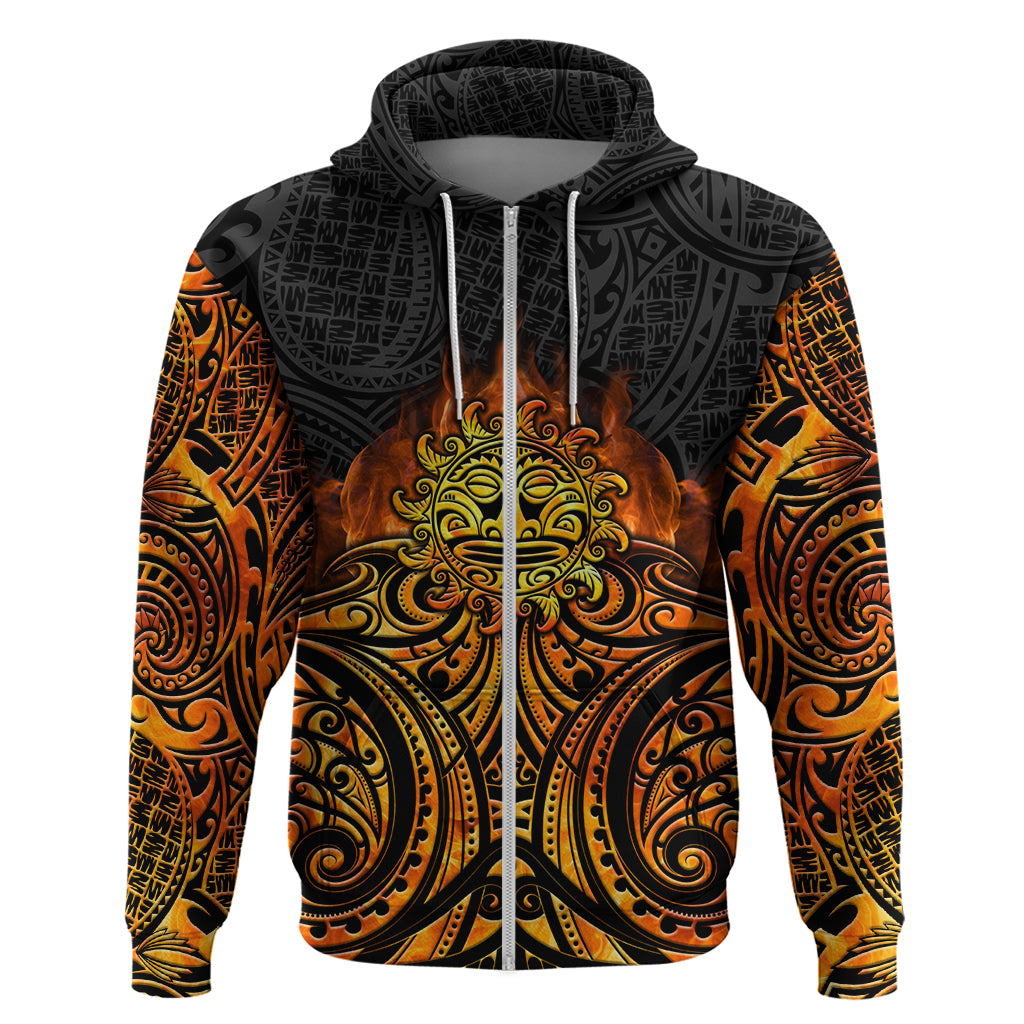 New Zealand Tamanuitera The Sun Zip Hoodie Maori Pattern