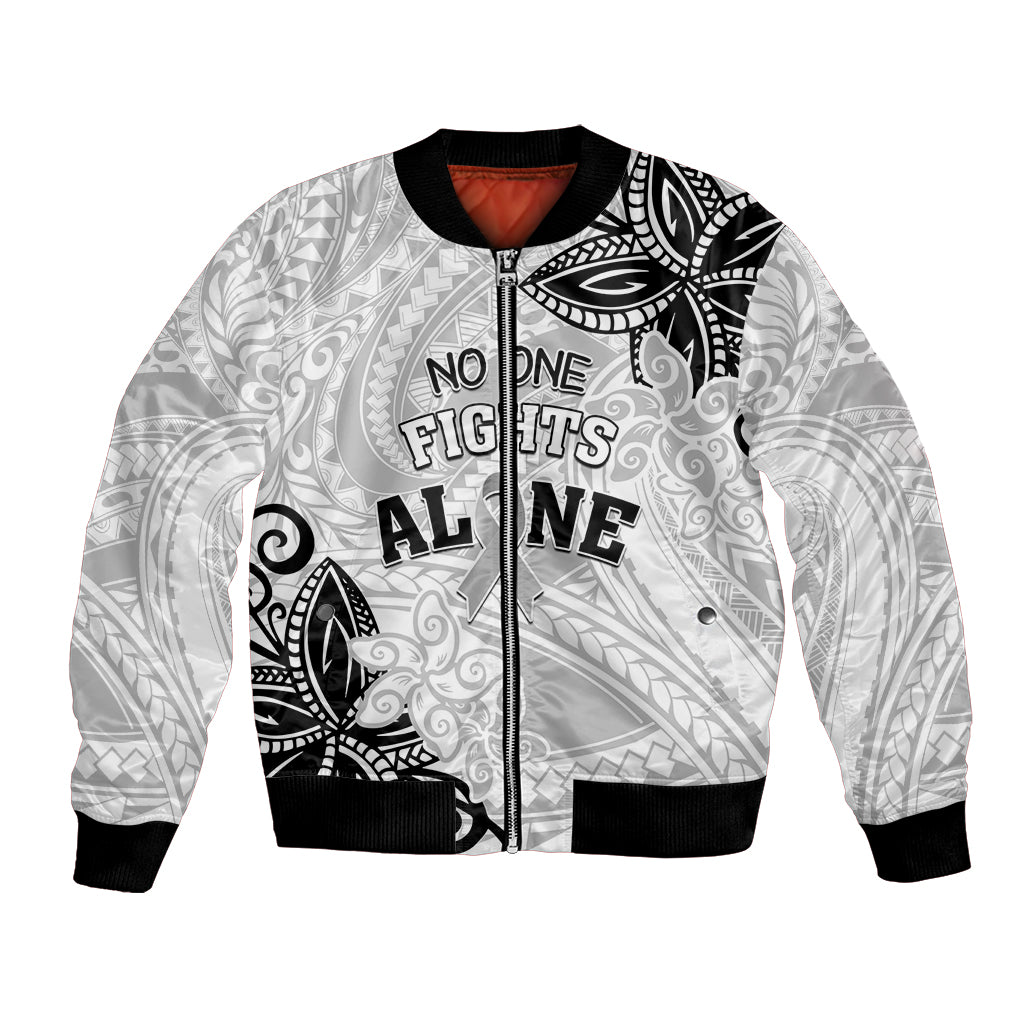 Personalised Polynesia Brain Cancer Bomber Jacket No One Fights Alone LT05 Unisex White - Polynesian Pride