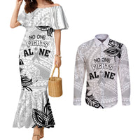 Personalised Polynesia Brain Cancer Couples Matching Mermaid Dress and Long Sleeve Button Shirt No One Fights Alone