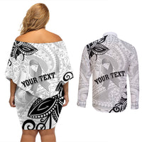 Personalised Polynesia Brain Cancer Couples Matching Off Shoulder Short Dress and Long Sleeve Button Shirt No One Fights Alone