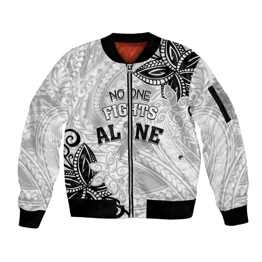 Personalised Polynesia Brain Cancer Sleeve Zip Bomber Jacket No One Fights Alone LT05 Unisex White - Polynesian Pride