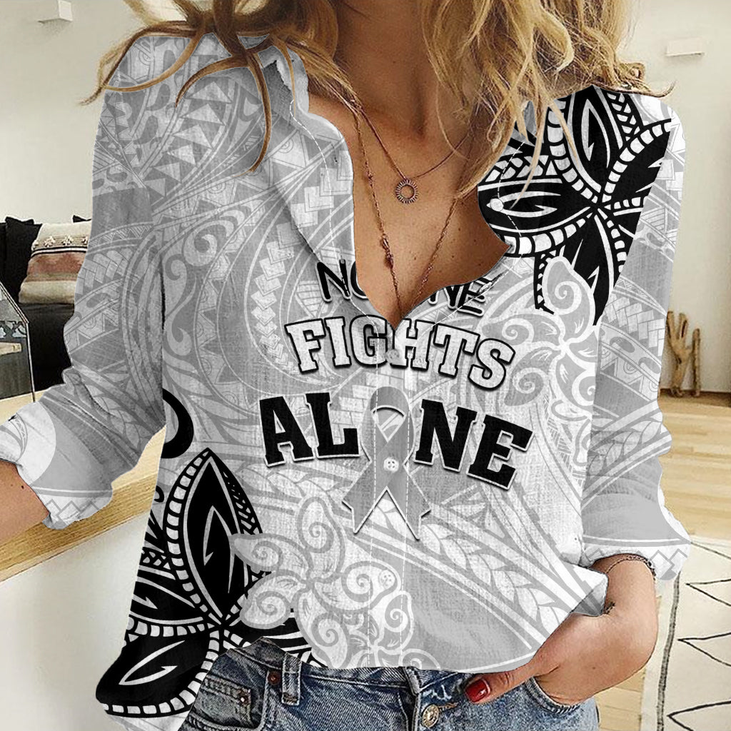 Personalised Polynesia Brain Cancer Women Casual Shirt No One Fights Alone