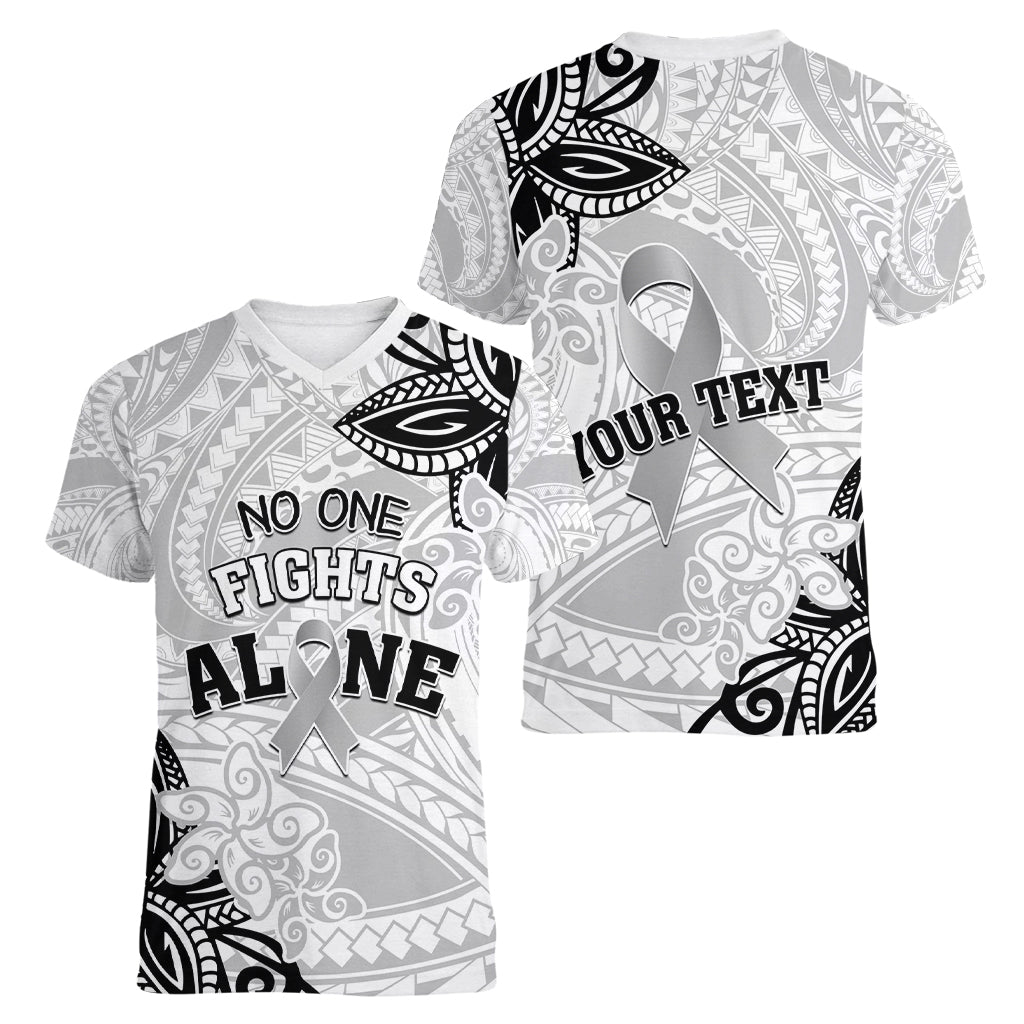 Personalised Polynesia Brain Cancer Women V-Neck T-Shirt No One Fights Alone